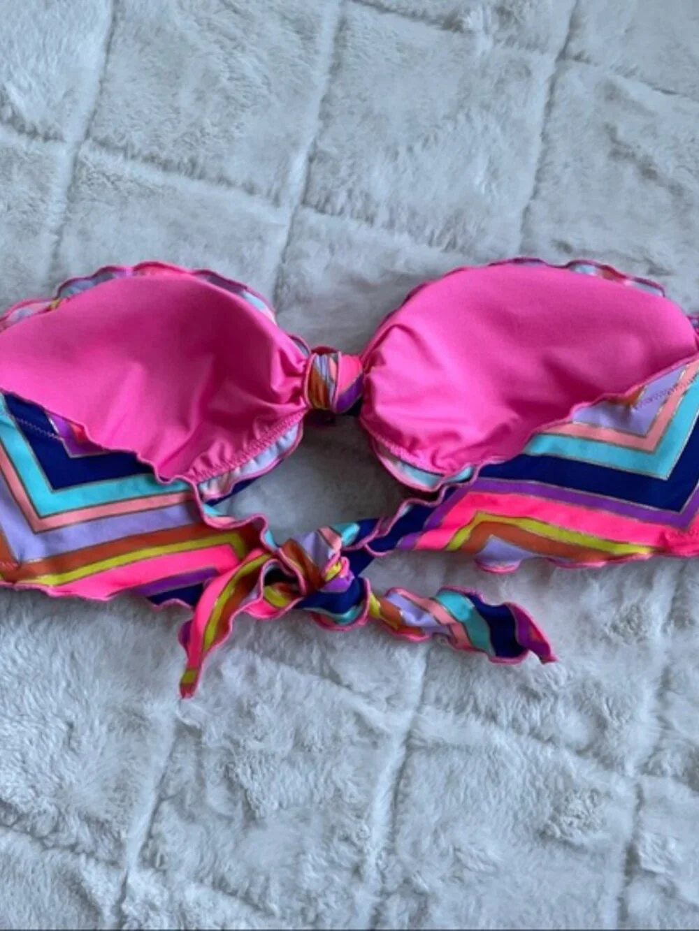 Victoria's Secret | Rainbow Foil Ruffle Chevron Stripe Bikini Top | Size Large